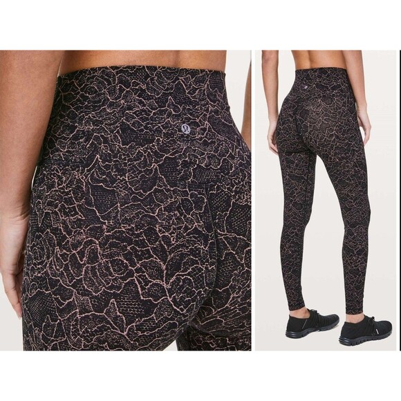 Lululemon Womens Align Leggings Full Length Pocket Lacescape Black Yoga Size 2 - Picture 9 of 13